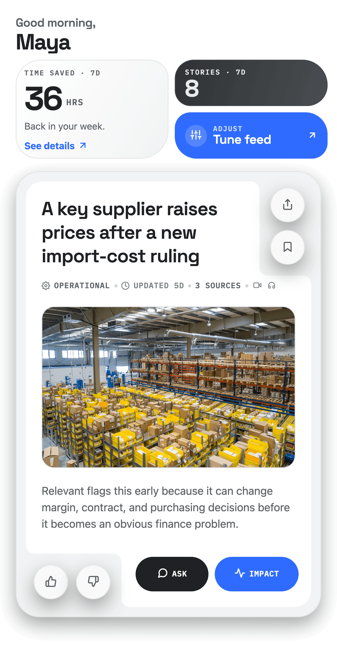 Relevant mobile app professional signal feed