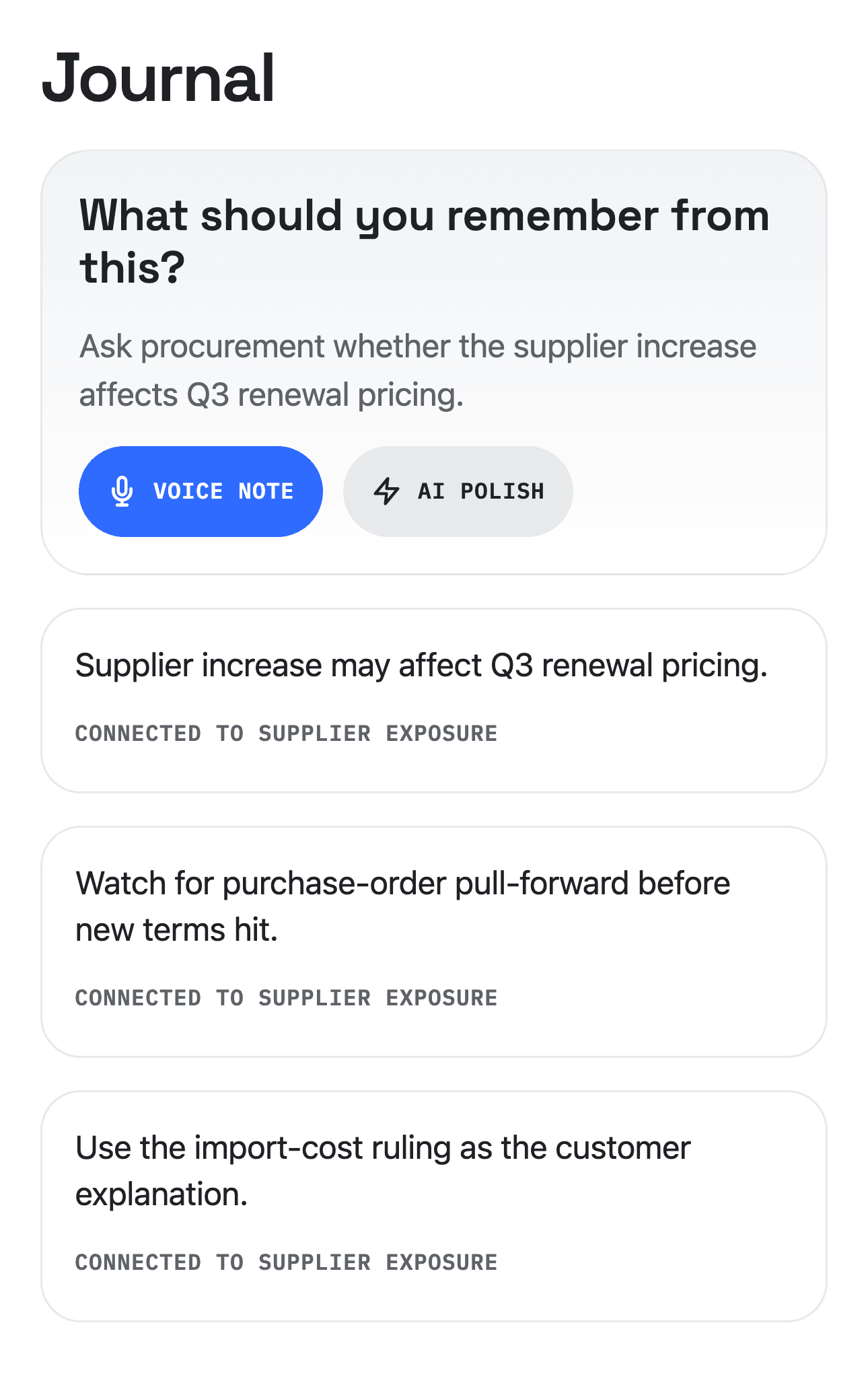 Relevant journal screen