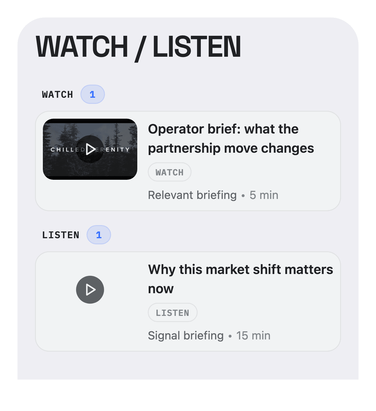 Relevant watch and listen screen